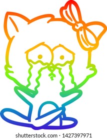 rainbow gradient line drawing of a cartoon cat