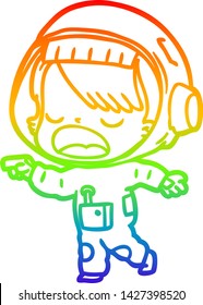 dibujo de la línea de gradiente del arco iris de una caricatura que habla astronauta