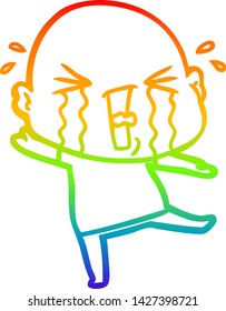 rainbow gradient line drawing of a cartoon crying bald man