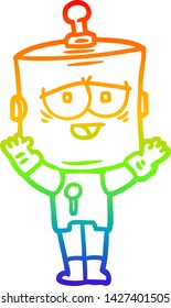 dibujo de línea de gradiente de arco iris de un robot de dibujos animados