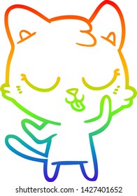 dibujo de una línea de gradiente de arco iris de un gato de dibujos animados