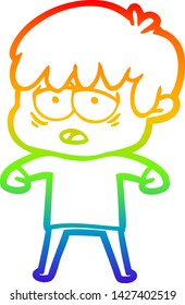 dibujo de una línea de gradiente de arco iris de un niño exhausto de caricatura