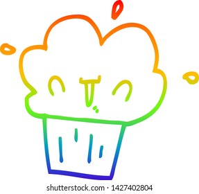 rainbow gradient line drawing of a cartoon cupcake