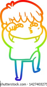 rainbow gradient line drawing of a cartoon curious man