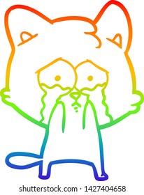 Regenbogen-Farbverlauf-Zeichnung einer Cartoon weinenden Katze