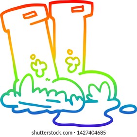 rainbow gradient line drawing of a cartoon wellingtons