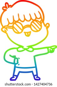 dibujo de una línea de gradiente de arco iris de un niño de caricatura que usa espectáculos