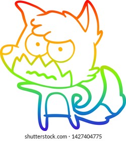 dibujo de una línea de degradado de arco iris de un zorro molesto de dibujos animados