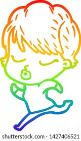 rainbow gradient line drawing of a cartoon woman with eyes shut