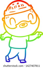 rainbow gradient line drawing of a cartoon bearded man