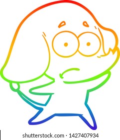 rainbow gradient line drawing of a cartoon unsure elephant