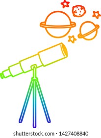 rainbow gradient line drawing of a cartoon telescope