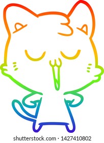 rainbow gradient line drawing of a cartoon cat singing