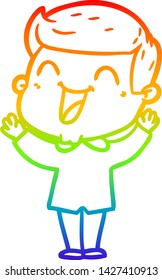 rainbow gradient line drawing of a cartoon man laughing