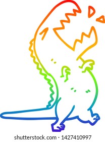 rainbow gradient line drawing of a cartoon roaring t rex