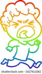 rainbow gradient line drawing of a cartoon furious man