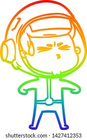 rainbow gradient line drawing of a cartoon stressed astronaut