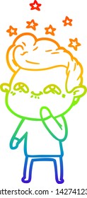 rainbow gradient line drawing of a cartoon excited man