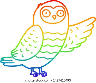 rainbow gradient line drawing of a cartoon owl pointing