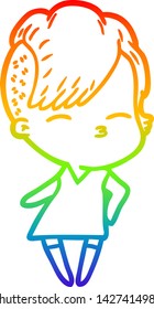 dibujo de la línea de gradiente del arcoiris de una chica de dibujo animado en el vestido
