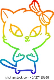 rainbow gradient line drawing of a cartoon cat