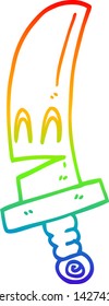 dibujo de la línea de gradiente del arco iris de una espada mágica feliz de dibujos animados