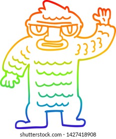 rainbow gradient line drawing of a cartoon big yeti