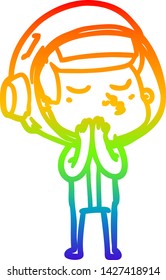 rainbow gradient line drawing of a cartoon confident astronaut