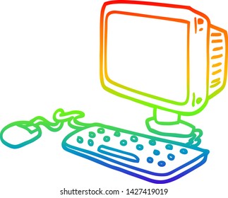 rainbow gradient line drawing of a cartoon office computer