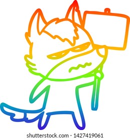dibujo de una línea degradada de arcoiris de un lobo fastidiado