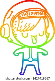 rainbow gradient line drawing of a cartoon astronaut woman