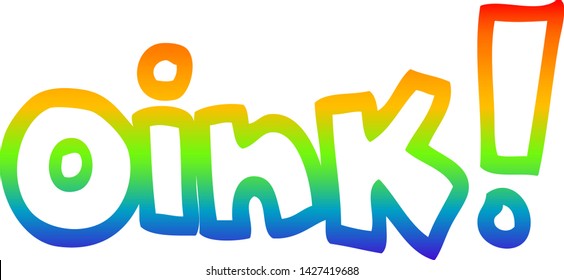 rainbow gradient line drawing of a cartoon word oink