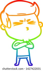 dibujo de una línea de degradado de un hombre de dibujos animados sudando