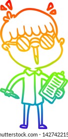 rainbow gradient line drawing of a cartoon boy wearing spectacles