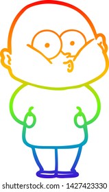 rainbow gradient line drawing of a cartoon bald man staring