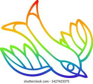 rainbow gradient line drawing of a cartoon swallow tattoo