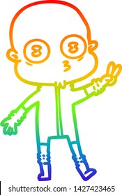 dibujo de línea de gradiente de arco iris de una caricatura que es un espacio calvo extraño