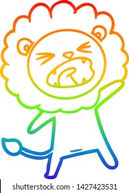 rainbow gradient line drawing of a cartoon lion