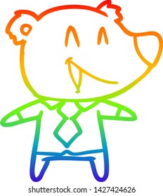 rainbow gradient line drawing of a cartoon bear in shirt and tie