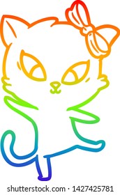 rainbow gradient line drawing of a cartoon cat