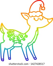 rainbow gradient line drawing of a cartoon reindeer