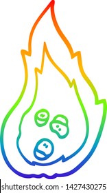 rainbow gradient line drawing of a cartoon burning coals