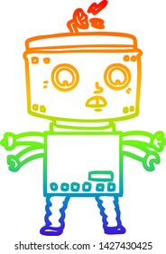 dibujo de línea de gradiente de arco iris de un robot de dibujos animados