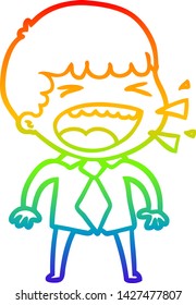 dibujo de una línea de gradiente de arco iris de un hombre riéndose de caricatura