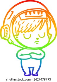 rainbow gradient line drawing of a cartoon astronaut woman