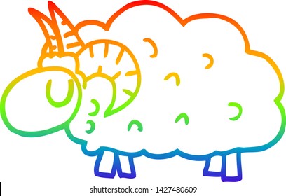 rainbow gradient line drawing of a cartoon black sheep