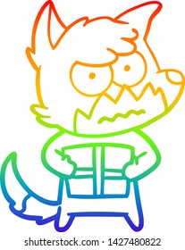 rainbow gradient line drawing of a cartoon annoyed fox