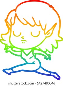 rainbow gradient line drawing of a cartoon elf girl