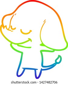 rainbow gradient line drawing of a cartoon smiling elephant