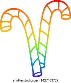 rainbow gradient line drawing of a cartoon xmas candy cane